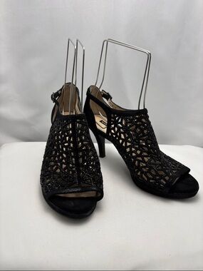 Alex Marie Women’s Sz9.5 Rhinestone Black Beaded Open-Toe Heels #0294